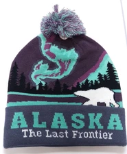 Alaska Hat Polar Wear Alaska beanie style Knit hat w Pom Pom Aurora & Polar Bear