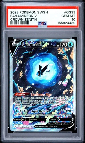 2023 POKEMON SWORD AND SHIELD CROWN ZENITH #GG39 FA/LUMINEON V PSA 10