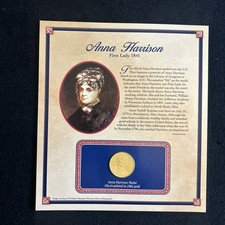Anna Harrison First Lady 1841 Electroplated Medal 24KT Gold  W Info Card