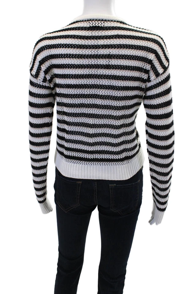 Cárdigan suéter a rayas de algodón tejido abierto Monrow para mujer negro talla múltiple XS Foto 3 de 4
