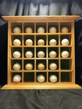 Golf Ball Display Rack Case Wall Cabinet 25-Ball Holder  Solid Oak Wood Felt