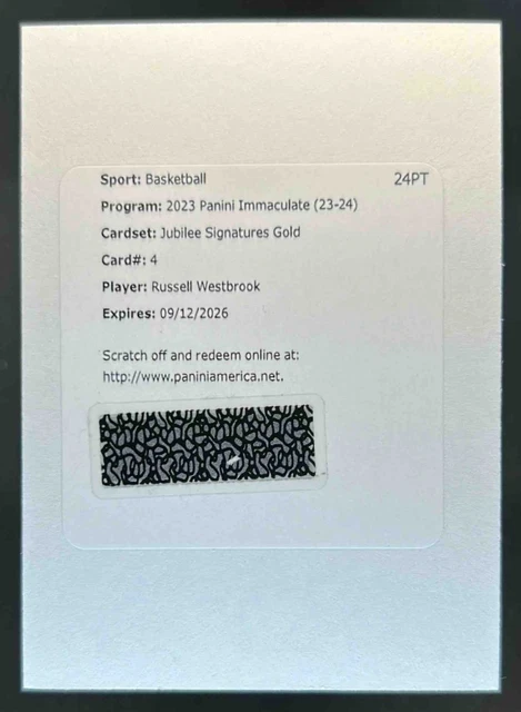 2023-24 Panini Immaculate Russell Westbrook Jubilee Signatures Gold Auto #/10