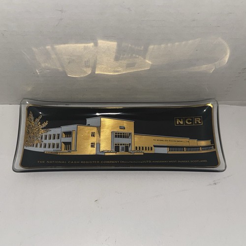 Vintage 50s NCR Glass Tray Kingsway Dundee Scotland Gold National Cash Register