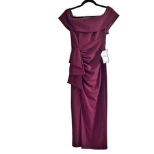 NWT $249 Xscape Size 4  Side Ruched Scuba Stretch V-Neck Draped Gown  