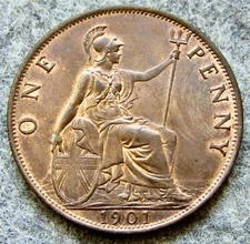 GREAT BRITAIN QUEEN VICTORIA 1900 ONE PENNY, SEATED BRITANNIA BRONZE UNC