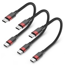 3 Pack 1FT Short USB-C to USB-C Braided Cable 60W Fast Charging Tangle Free
