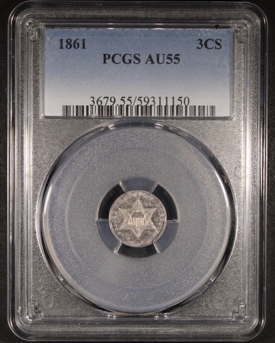 1862 Three Cent Silver - 3CS PCGS AU55 - Great Example!