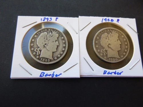 1893-p and 1900-p Barber Half Dollars 90% Silver  2 Coins