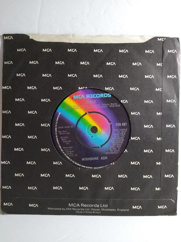 Wishbone Ash -  Lorelei 7" Vinyl Single 1977 MCA Rock 45 RPM UK Import + Sleeve - Image 2 of 4