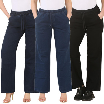 MYT Damen Wide Leg Jeans Gummizug High Waist Straight Leg Damen Denim Hose