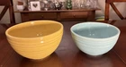 McCoy Ribbed  Beehive Mixing Bowls Set of Two, Blue & Yellow Speckled