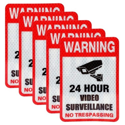 5 Pack Reflective CCTV Security Sign Sticker No Trespassing Waterproof Outdoor