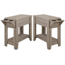 Home Square 12" Taupe Wood End Table in Dark Taupe - Set of 2