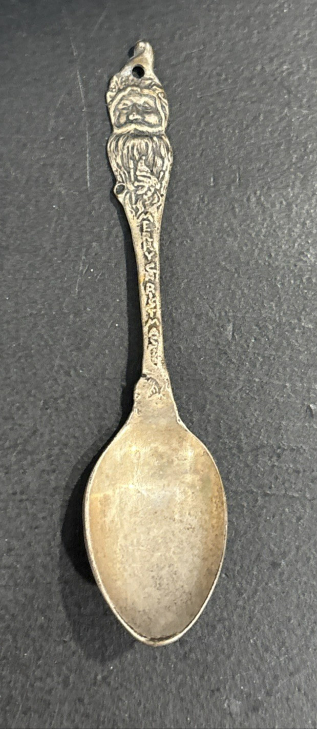 Antique Victorian Silver Plate Spoon Santa Claus Merry Christmas 4" Long Tested