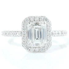 1.51 Ct Emerald Cut Lab Grown Diamond Bridal Ring 14K Gold Halo Dainty Design
