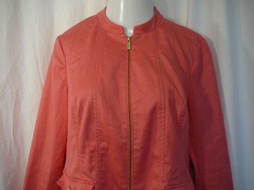 Charter Club Wmn 14 Rose Pink Zip Stretch Fitted Jacket Cotton Spandex Pockets - Picture 2 of 13