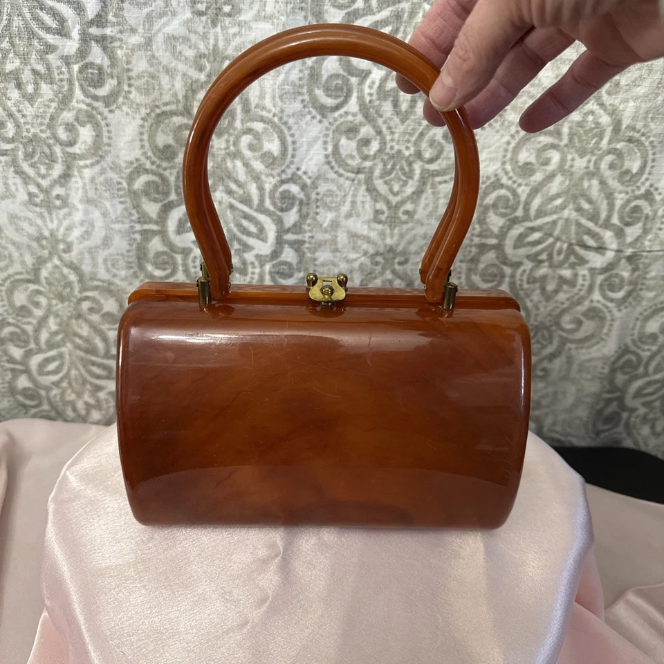 Purse Vintage Lucite Gorgeous Orange Swirl 1950's New Years Party Collectable - Image 4 of 4