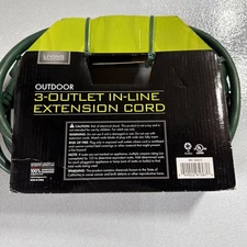 Living Solutions Outdoor 3 Outlet In-Line 12 ft Heavy Duty Extension Green Cord 
