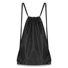 New Drawstring Cinch Sack Backpack School Tote Gym Beach Travel Black Bag 