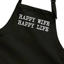 Happy Wife Happy Life Aprons Full Length for Fathers Day Christmas Gift Wedding