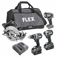 Flex FXM403-2G Hammer Drill, Impact Driver, Circular Saw & Work Light Combo Kit