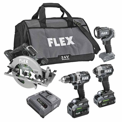 Flex FXM403-2G Hammer Drill, Impact Driver, Circular Saw & Work Light Combo Kit
