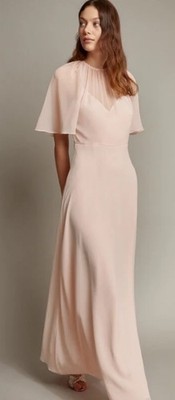 Monsoon Mona Angel Sleeve Long Maxi Dress Blush Pink UK16 Elegant Anlass Kleid