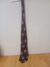 Men's Tie By Talbot Studios Mark Shale Burgundy W/ Geometric Design Silk Handsew
