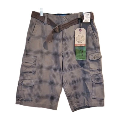 Plugg Jeans Cargo Shorts Mens Size 30 Belt Gray Blue Stripes Cotton NWT 
