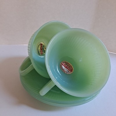 Rare! *Original Label* Fire King Jadeite Jane Ray Ribbed Tea Cup
