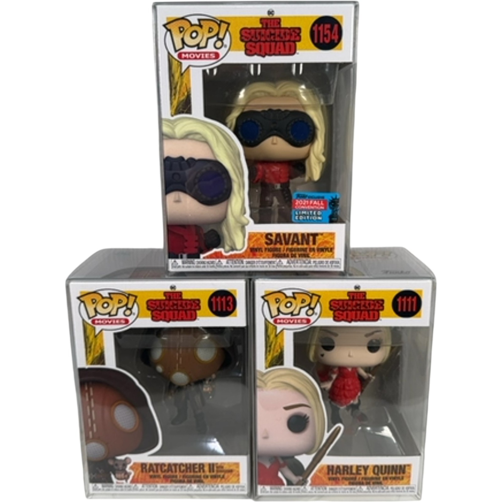 Funko Pop Suicide Squad Harley Quinn #1111 Ratcatcher II #1113 Savant #1154