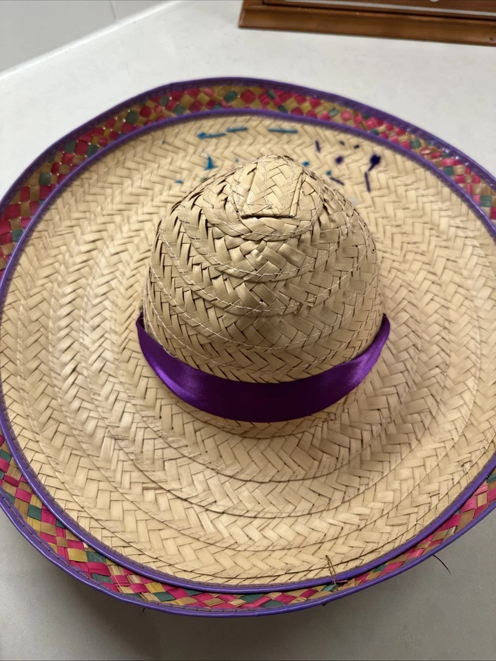 Vintage/Handwoven Straw Sombrero — 17” Brim, 7” Head Opening (Adult Size) - Image 4 of 4