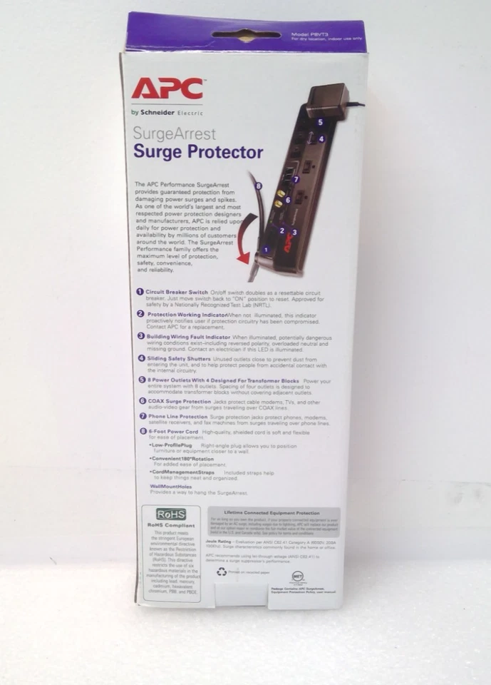 Neu APC SurgeArrest P8VT3 8 Ausgänge Überspannungsschutz 2770 Joule - Bild 2 von 4