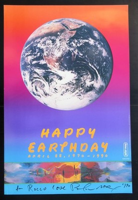 Peter Max Happy Earth Day Hand Signed 1990 Vintage Poster 36 x 24