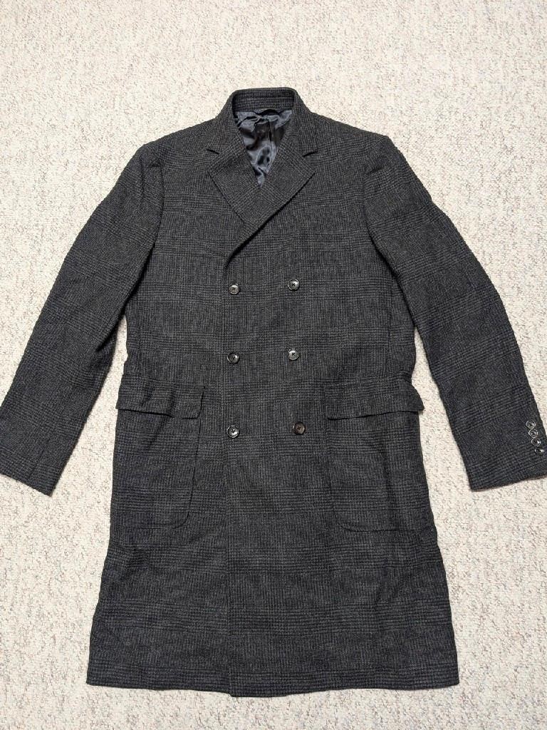 BROOKS BROTHERS overcoat TWEED double breasted 42L charcoal MOON