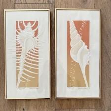 Vintage 1980s Seashell Art By Disney Artist Roy Williams Set Of 2 Coastal Beach