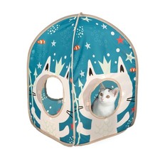 Kitty City Ocean-Themed Pop-Up Cat House, Collapsible Indoor Cat Hideout with...