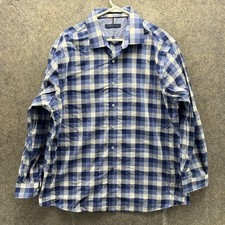 Tommy Hilfiger Dress Shirt Mens 17.5 32/33 Blue Check Slim Non Iron Long Sleeve