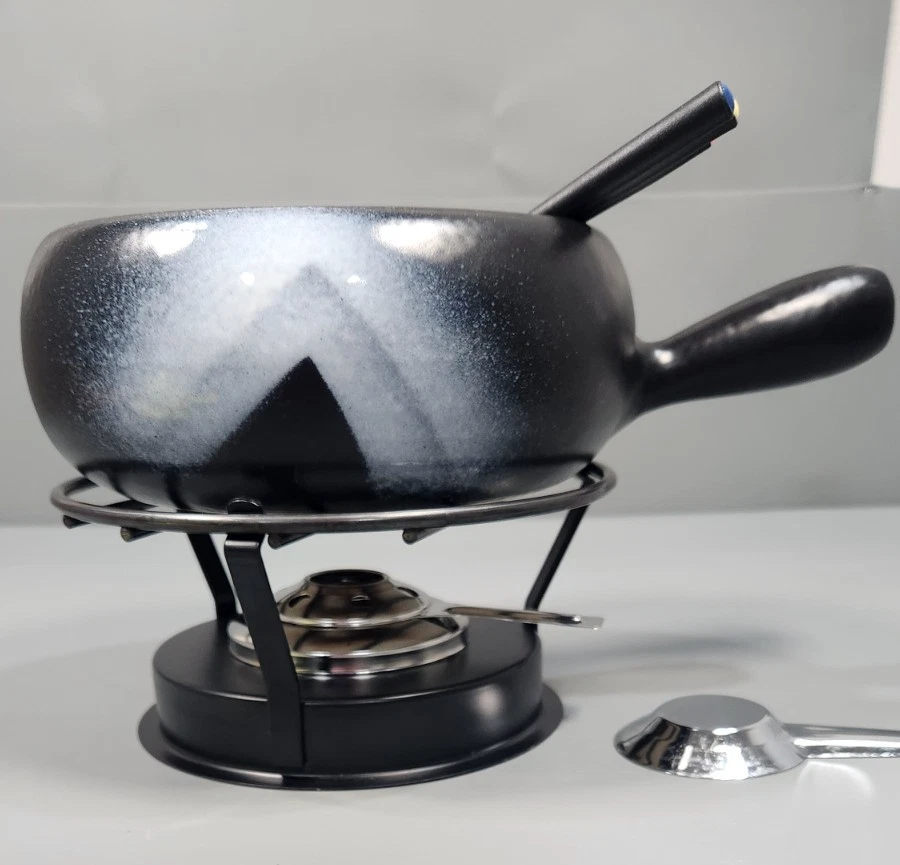 Ceramic Fondue Pot Set Black w/ Burner Stand Complete Modern Style
Opens in a new window or tab