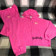 VS PINK PINK GOSSIP SWEATPANTS OUTFIT & FULL ZIP & MINI DOG LOGO IN SIZES XS-XL