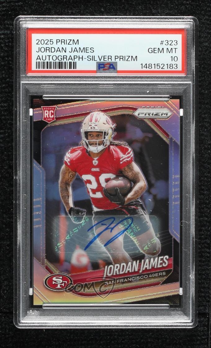 2025 Panini Prizm Rookies Silver Jordan James PSA 10 GEM MT Rookie Auto RC 14mf