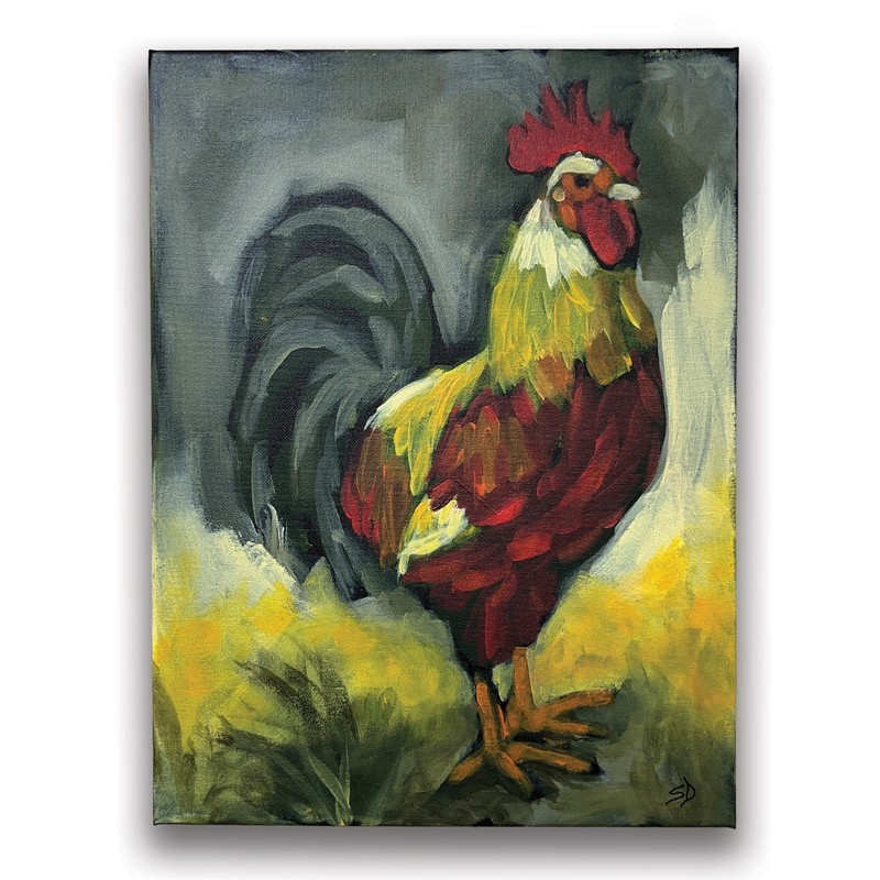 Original Rooster Painting | Modern Kitchen Wall Decor | 12x16 Acrylic on Canvas