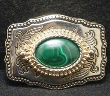 XC15129 NOS VINTAGE 1970s FLORAL GREEN STONE UNISEX FASHION BELT BUCKLE