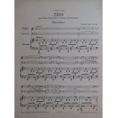 D'INDY Vincent Trio op 29 Piano Violon ou Clarinette Violoncelle 1887 - Photo 1/4