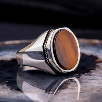 Herren Natürlich Tiger Auge Ring 925 Sterlingsilber Signet Handgefertigt Schmuck