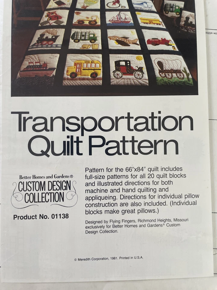 NEW Vintage Transportation Quilt Pattern Block Appliqué Bus Train Tractor Plane - Image 3 of 4