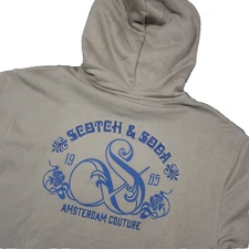 Scotch & Soda Hoodie Men M Beige Amsterdam Relaxed Fit Fleece Embroidered NEW