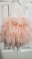 Backless A-line Lace, Layered Tulle Tutu, White-Pink Girl Dress 0-6 Month