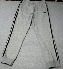 ADIDAS Fleece Pants Gray/Black Three Striped Pants Cuffed Tapered Mens Large