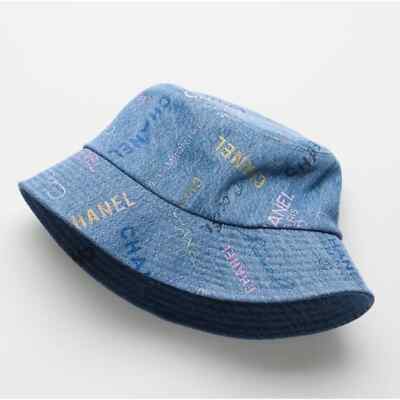 Chanel 22P Blue Black Pink Denim Graffiti CC Logo Sun Cloche